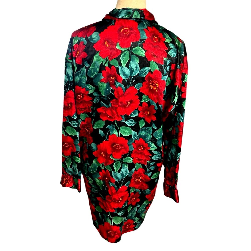 Victoria Secret Vintage 90' Floral Satin Red Black Green Night Shirt Sleepwear M - Picture 6 of 9